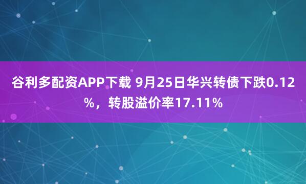 谷利多配资APP下载 9月25日华兴转债下跌0.12%，转股溢价率17.11%